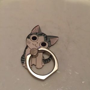 😺 Adorable cartoon striped Kitty cat phone or tablet finger ring and stand